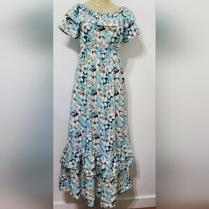 Chic Floral A-Line Dress  in Blue and White